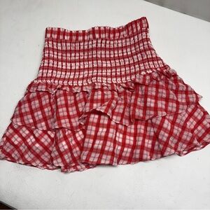 English factory plaid smocked Red Plaid Ruffle mini Skirt size XS nwt
